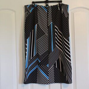 Worthington Woman Black/Blue/White Striped Pencil Skirt Back Zip Size 16 W